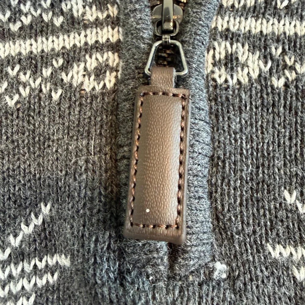 ASPEN Grey Nordic Snowflake 1/4 Zip Cotton Sweater Medium